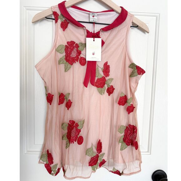 NWT Disney Snow White LC Lauren Conrad Lined Embroidered Sleeveless Top Red S - Picture 1 of 8